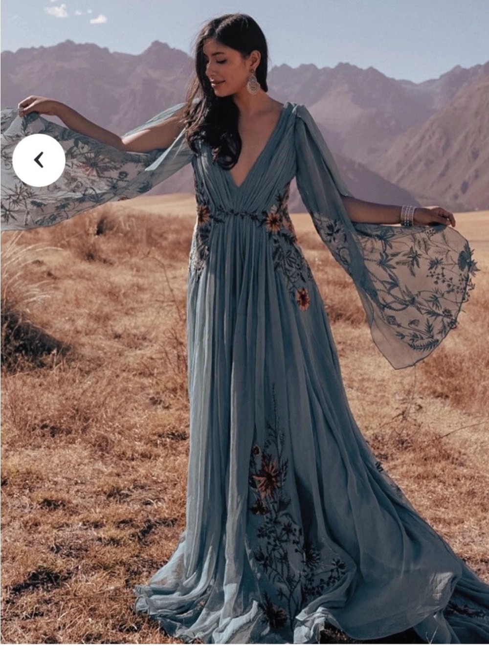 Flora & Lane Meadow Teal Gown 16 NWT Embroidered Maxi Dress Floral Chiffon Train